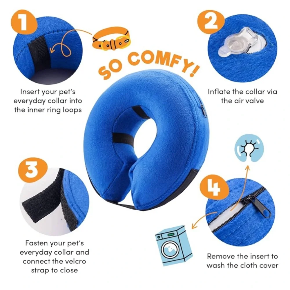 Protective Inflatable Collar for Dogs and Cats Soft Pet Recovery (Medium, Blue)